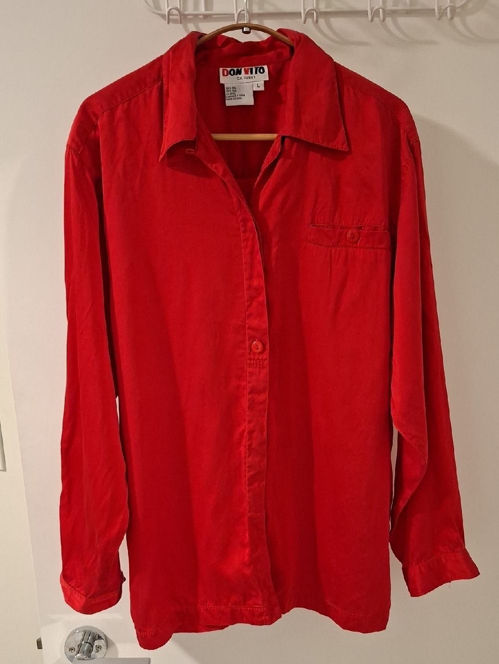 Vintage 90's Don Vito 100% Silk Vibrant Red Button-down Shirt/Tunic (Size L)